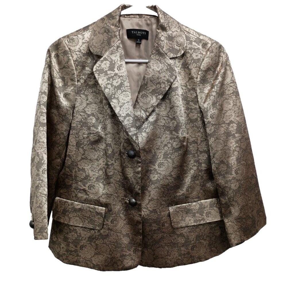 Talbots Womens Blazer Jacket Size 6 Petite Gold Floral Metallic Classic Academia